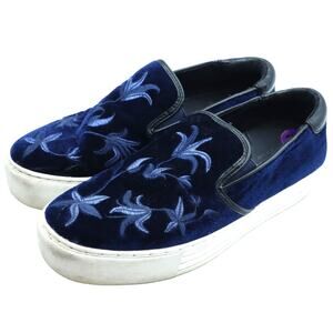 Kenneth Cole Alesy Women 8.5 Blue Velvet Floral Pattern Platform Sneaker Slip on